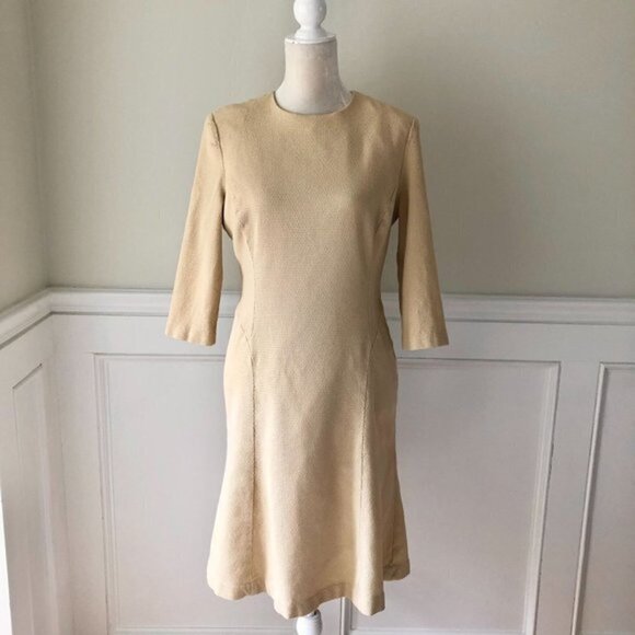 Unger Lightweight Wool Textured Tan Dress 14 - Picture 2 of 6